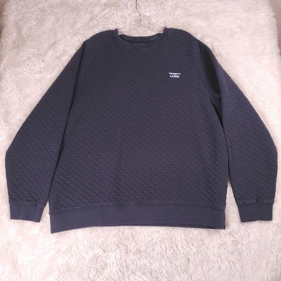 LL Bean Quilted Crewneck Sweatshirt Men XL Navy Blue Traditional Fit Outdoor - Picture 1 of 8